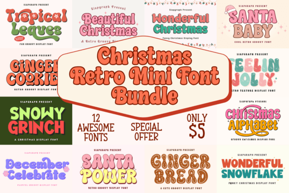 Christmas Retro Mini Bundle Fonts for Handmade Sellers